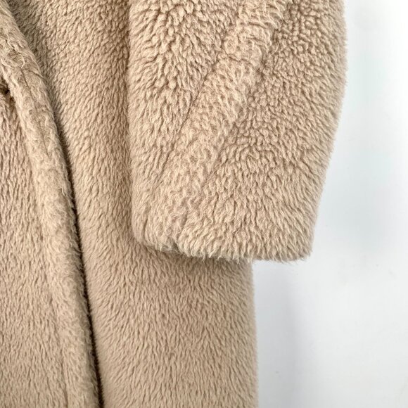 Max Mara Womens Beige Teddy Double-Breasted Wool & Alpaca Long Coat Size M - Picture 4 of 8